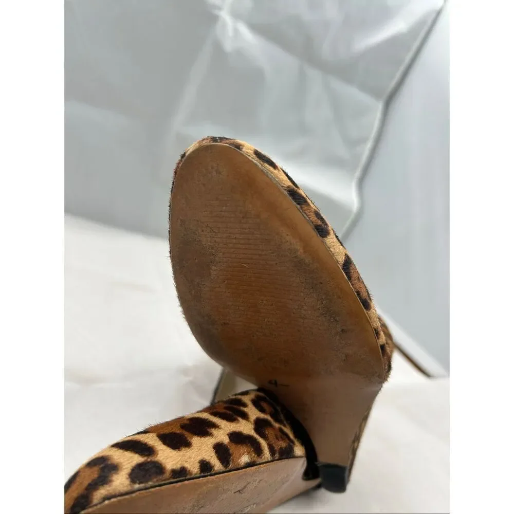 Ann Taylor Leopard Print Wedge Pumps Calf hair Round Toe Heels 7.5